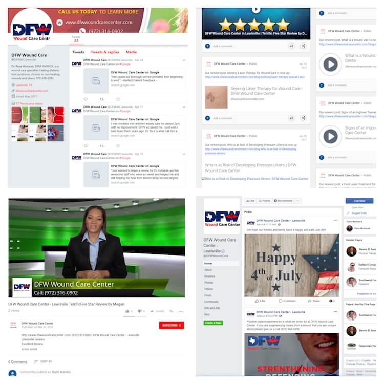 Screenshots of DFW's Social Media Marketing
