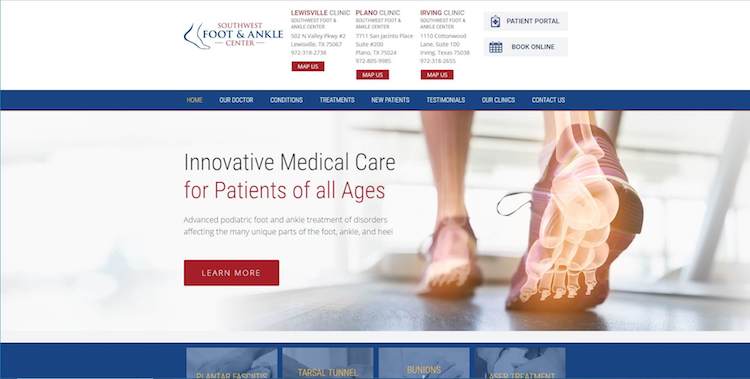 Screenshot of Southwest Foot & Ankle Center's website