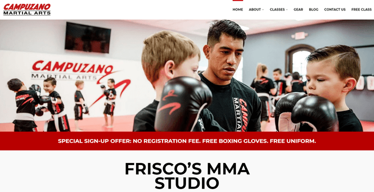 A screenshot of Campuzano Martial Art's Website