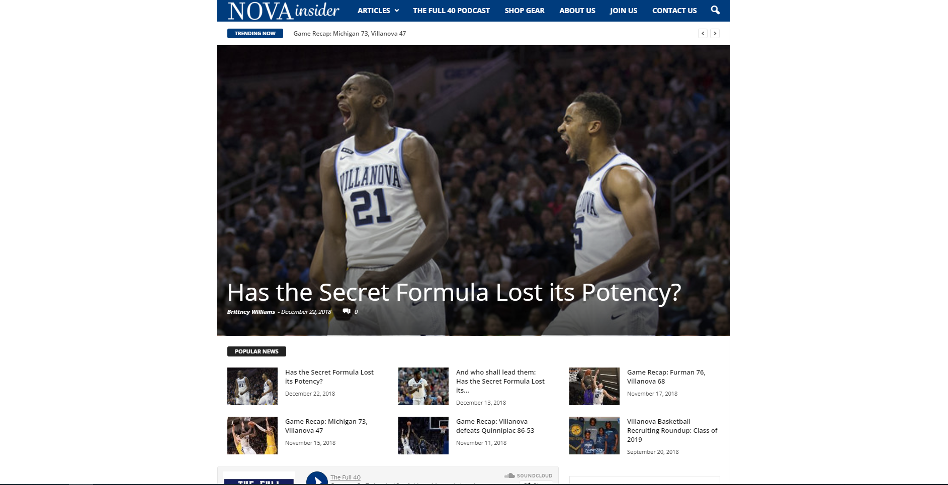 A screenshot of Nova Insider Website